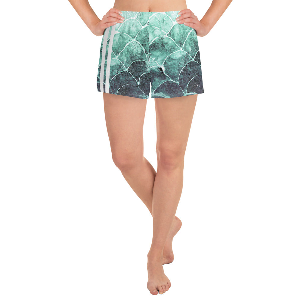 Turquoise fish scale - Women's Athletic Short Shorts – T SEA I - ART